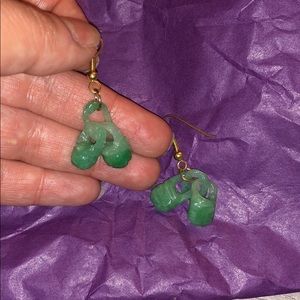 GENUINE Nephrite Jade Interlocked Carving Earrings